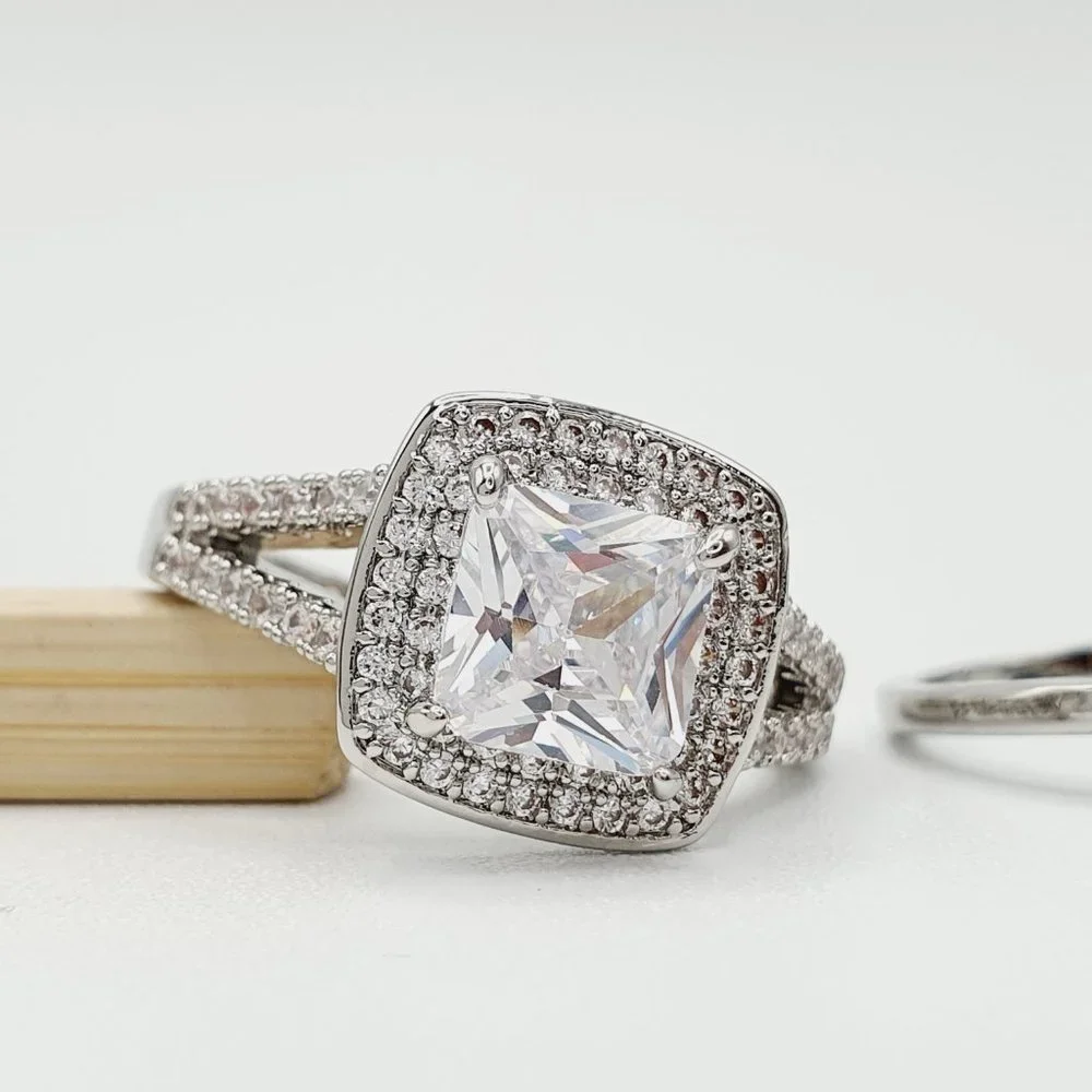 🎁Square Zircon Micro Pave 925 Sterling Silver Plated Wedding RingUNVN12176 - Picture 7 of 10